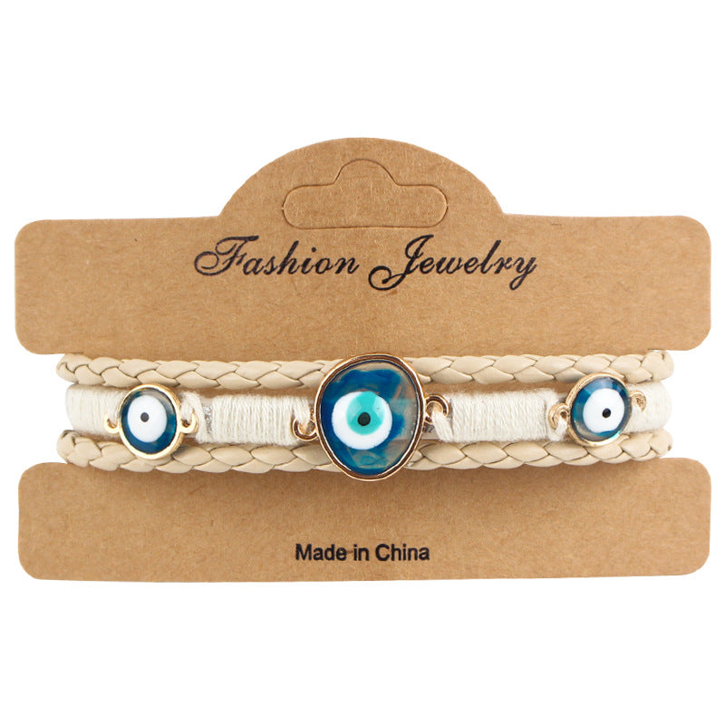 Wholesale Alloy leather multi-layer braided Turkish style blue eye bracelet